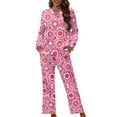 thumbnail image 1 of Suhoaziia Pj Set for Women Pants Skin Friendly Novelty Loungewear Crewneck Home Life Button-Down Nightwear Pajamas 2 Piece Autumn and Winter Hippie Flower Sleepwear Size L, 1 of 6