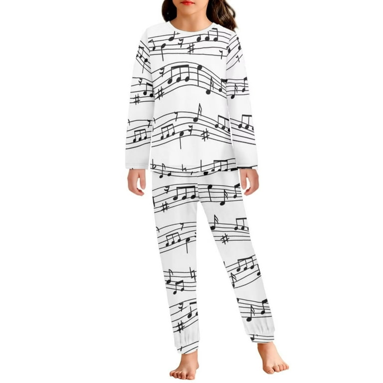 Suhoaziia Pjs Sets for Teens Skin Friendly Music Notes Sleepwear Adult  Pajamas Women Lightweight Lounge Set Cozy Sleep Set Long Sleeve Outfits  Print