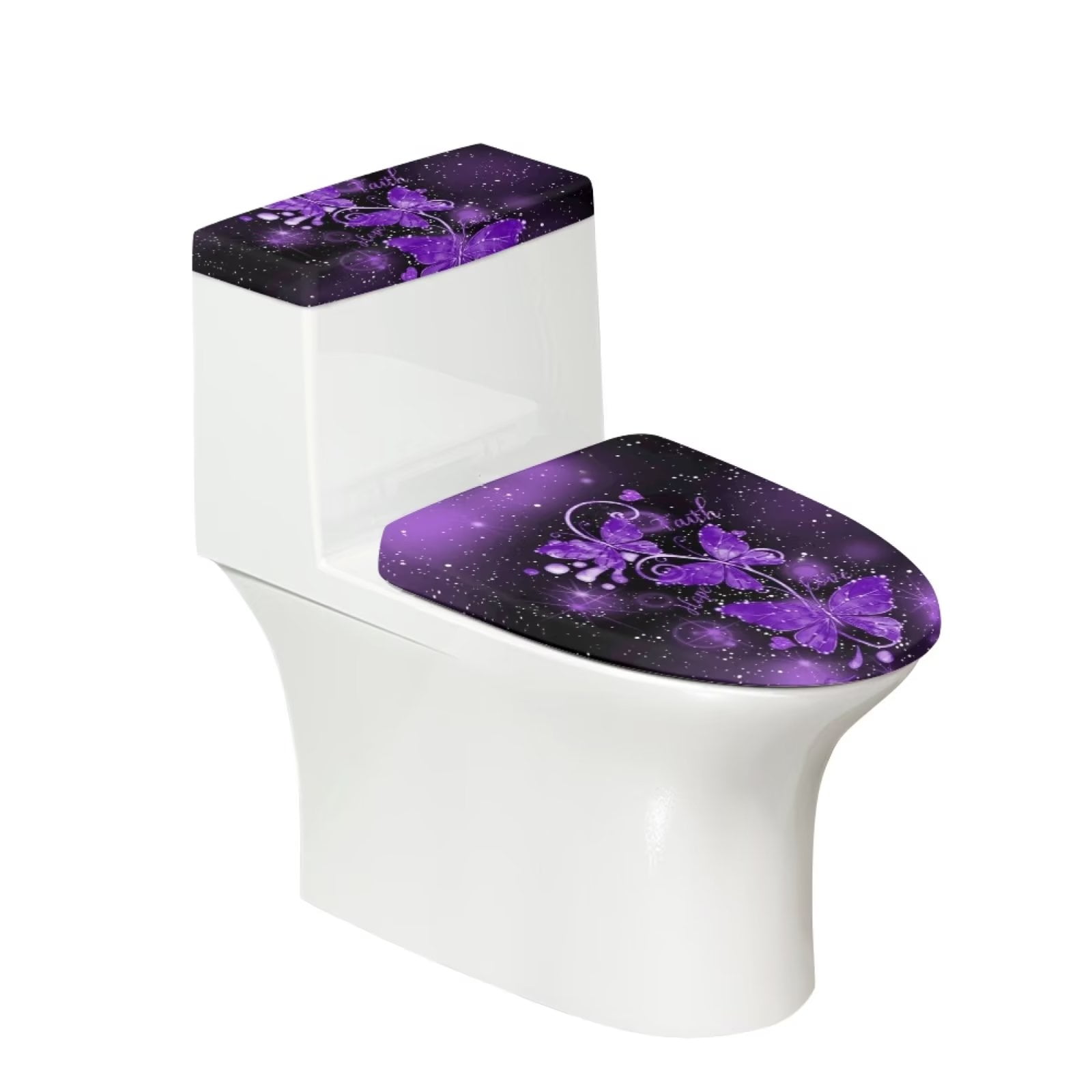 Suhoaziia Purple Butterfly Toilet Lid Covers for Bathroom Elongated Toilet Lid Cover Round