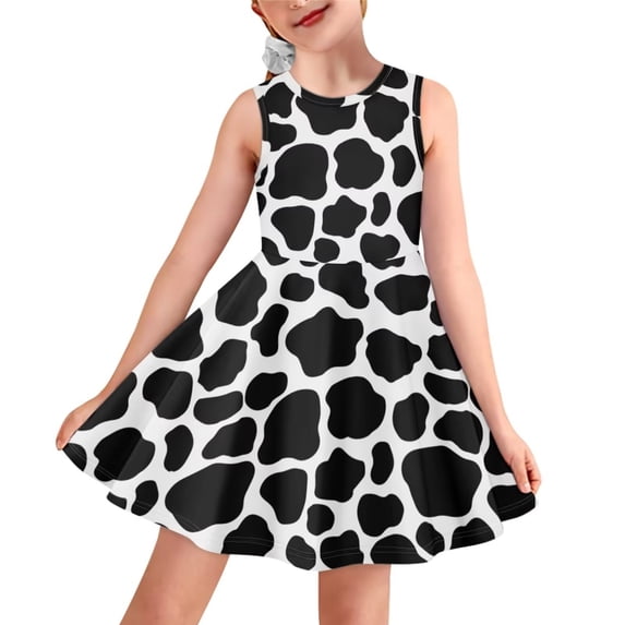 Suhoaziia Skater Dresses Plus Size Cow Spot Swing Twirl Skater Dress Lightweight Durable Basic Skater Dress,Size 5T-6T Little Girls Dress Up Clothes