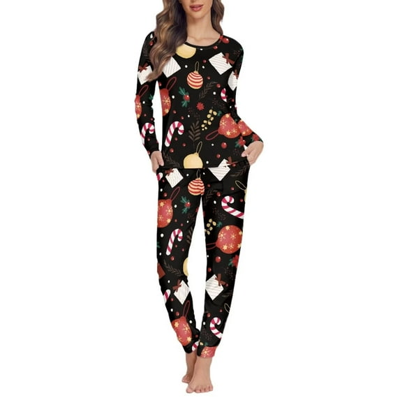 Suhoaziia Sleepwear for Women Pajama Set Skin Friendly Durable Christmas Envelope Candy Canes Nightwear Lightweight Indoor Fall Clothing Soft Outfits Warmth Polyester Loungewear Size XS