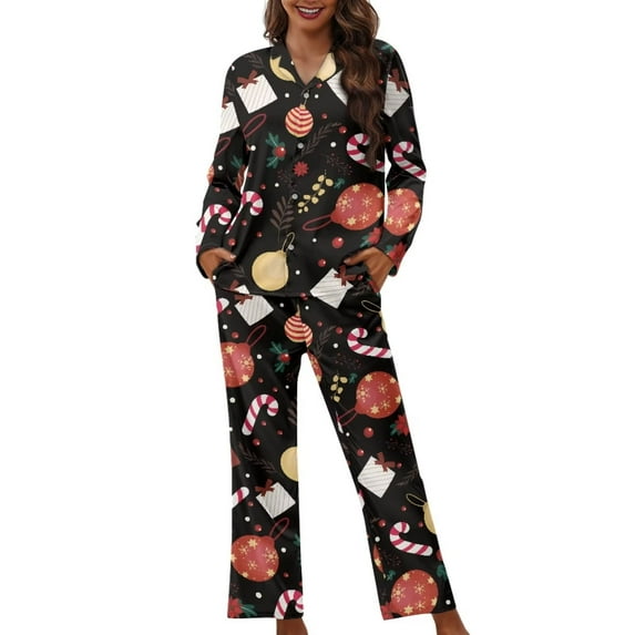 Suhoaziia Super Soft Pajamas for Women Ultra Smooth Home Life Christmas Lantern Candy Nightwear Crew Neck 2-Pack Loungewear Skin Friendly Button-Down Scoop Neck Nightgown Size M
