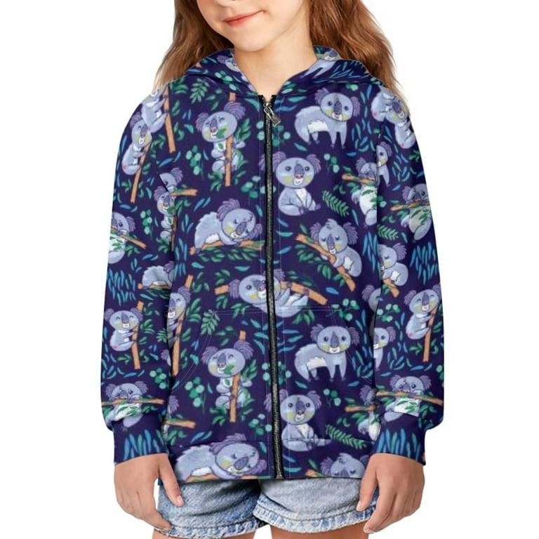 Suhoaziia Sweatshirt Jacket for Girls Workout Sweater Preppy Streetwear  Breathable Coat Stretchy Fall Clothing 11T-13T Children Leaf Koala Sport