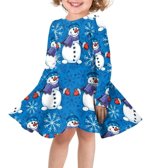 Suhoaziia T-shirt Dresses for Kids Girls Wedding Guest Size 11-12 Years White Blue Xmas Snowflake Snowman Graphic Swing Skirt Short Sleeve Breathable School A-Line Jumpskirt