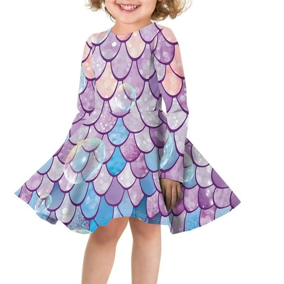 Suhoaziia Teen Girls Dresses for Special Occasions 15-16 Years Cartoon Fish Scale Print Twirl Skirt Corset Long Sleeves Outwear Winter Wedding Guest Streetwear