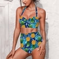 thumbnail image 1 of Suhoaziia Tropical Pineapple Bikinis for Women Plus Size Comfortable Breathable High Neck Halter Top and Bottom Set Size L,Backless Ruched Tie Knot Swimsuit Cover Up, 1 of 6