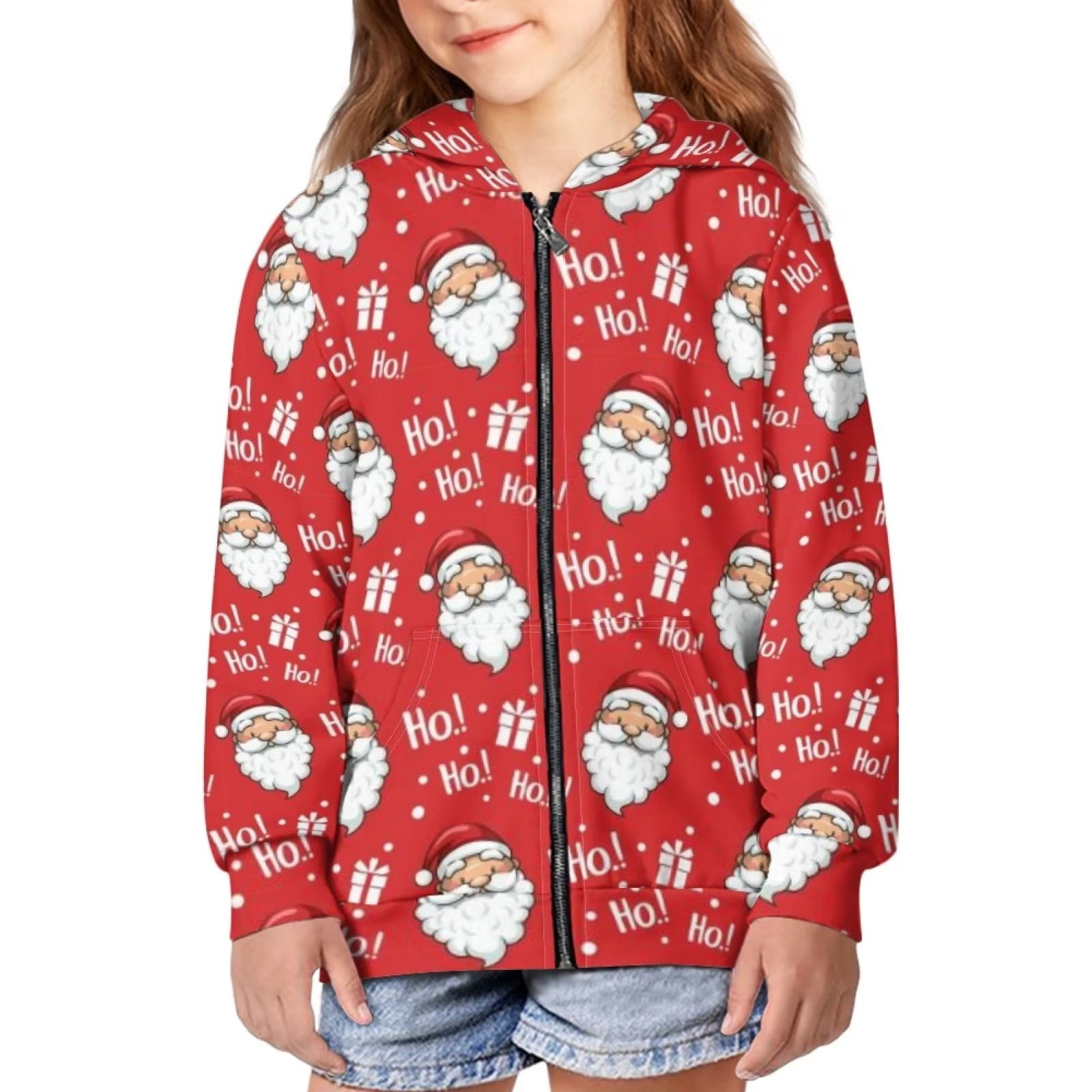 Suhoaziia Unisex Christmas Zip Up Hoodies for Child Size 14-16 Years Xmas Santa  HOHOHO Sweatshirt Soft Round Neck Tops Winter Outdoor Jogger Hoodie with  Pocket