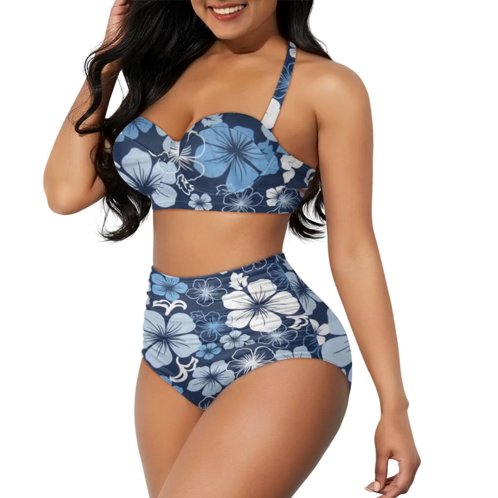 Zakana Halter Lacing Lace Midi Tow-piece Set