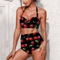 thumbnail image 1 of Suhoaziia Women Bikinis Tow Piece Set Skin-Friendly Comfortable High Waist Bikini Size XL,2 Pack Cherry Backless Slimming High Neck Halter Top and Bottom Set, 1 of 6