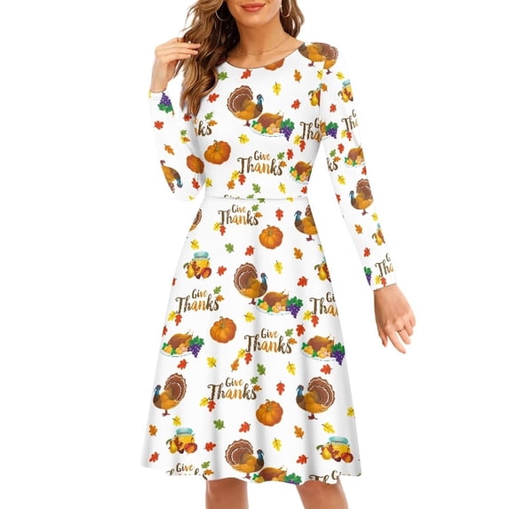 Suhoaziia Women Dresses for Special Occasions Ugly Christmas Elf Graphic Print Ladies Skater Skirt Crew Fall Neck Elastic Daily Life Jumpskirt with Sleeves3XL