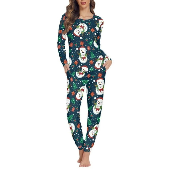 Suhoaziia Women Pajamas Comfortable Durable Cute Snowman Daily Wear Cozy Long Pajama Pant with Pocket Chriatmas Gift Jogger Softness Casual Long-Sleeve Nightwear Size 5XL