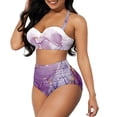 thumbnail image 1 of Suhoaziia Women Tankini Swimsuits 2 Piece Purple Marble Stripes Backless Ruched Tie Knot Bikini Sets Size XL,Comfortable Breathable Swimsuit Coverup Bikini Sets, 1 of 6