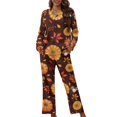 thumbnail image 1 of Suhoaziia Womens Pajamas with Pockets Skin Friendly Button-Down Outfits Comfy Long Sleeve Top & Pants Size M,Stretchy Fashion Novelty Comfiest Orange Leaves Turkey Loungewear, 1 of 6