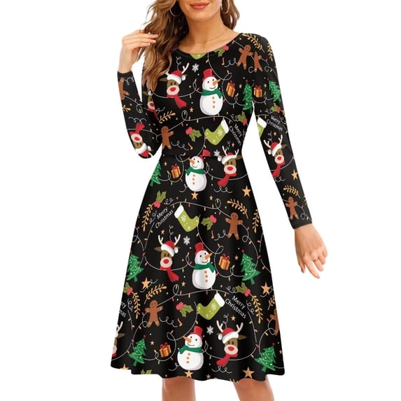 Suhoaziia Xmas Midi Drees for Women Size XL Merry Christmas Cartoon Full Print Twirl Skirt Comfortable Durable Jumpskirt Winter Sexy Clubwear Lady Clothes