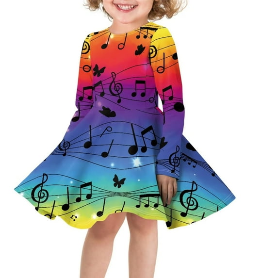 Suhoaziia Youth Girls Dresses for Special Occasions 7-8 Years Butterfly Note Twirl Skirt Corset Long Sleeves Outwear Winter Daily Leisure Streetwear