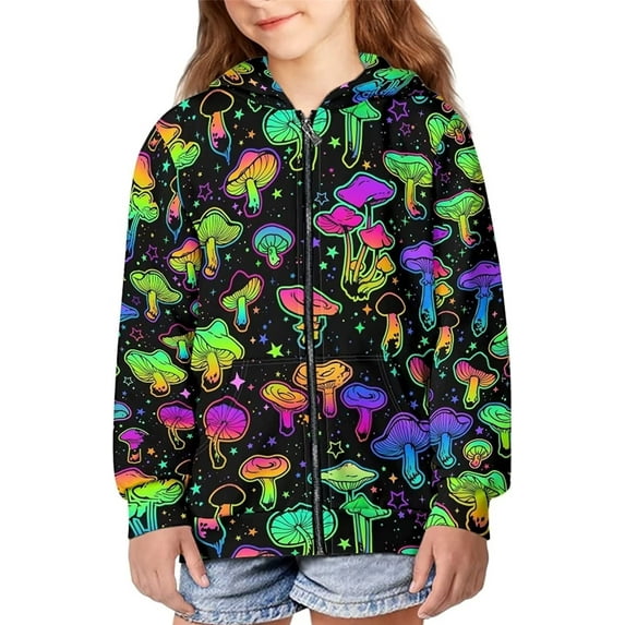 Suhoaziia Zip Up Hoodies for Teen Boys Size 11-13 Years Abstract Hippie Mushrooms Graphic Coat Long Sleeve Round Neck Shirt School Preppy Hoodie with Pocket