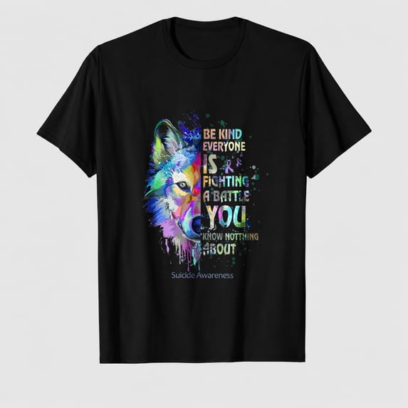 Suicide Awareness Be Kind Everyone is Fighting A Battle Wolf T-Shirt
