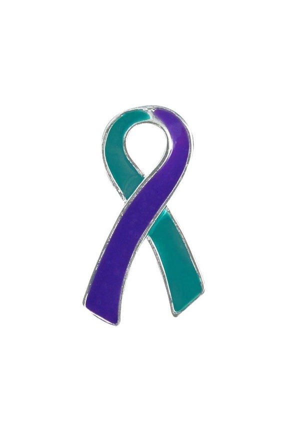 Suicide Awareness Large Flat Teal & Purple Ribbon Lapel 100 Pins