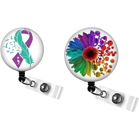 Suicide Awareness Set - 2 Pcs Cute Badge Reel, Retractable ID Clip Badge Holder for Doctor Student Assistant Coworker Work Accessories Bulk Gifts(Cute)