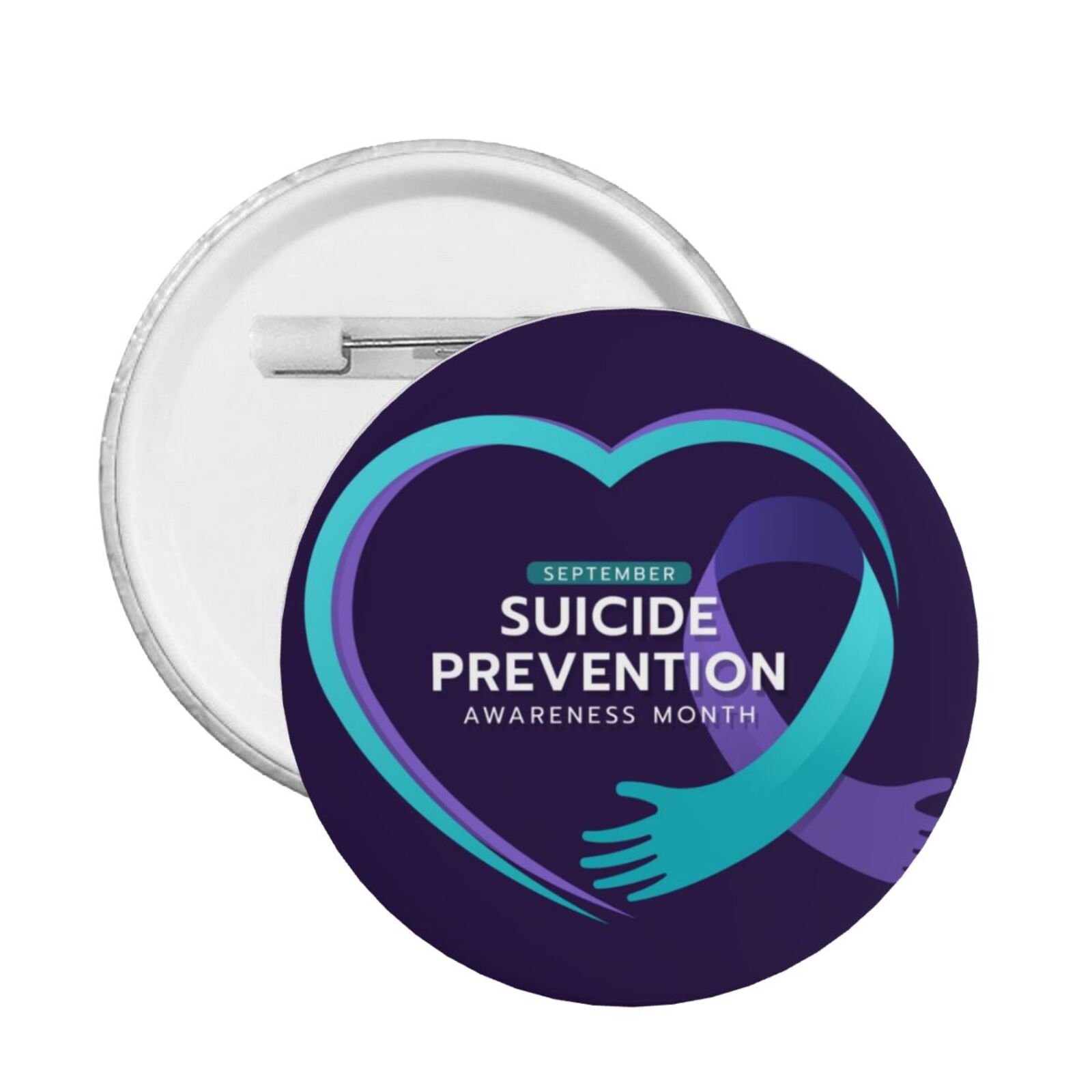 Suicide Awareness Teal And Purple Ribbon/Semicolon Pins - 5-Pack Bulk Pins, 1x0.75 Inch, Silver Trim, Tac Backing, For Support Groups, Events, Fundraising