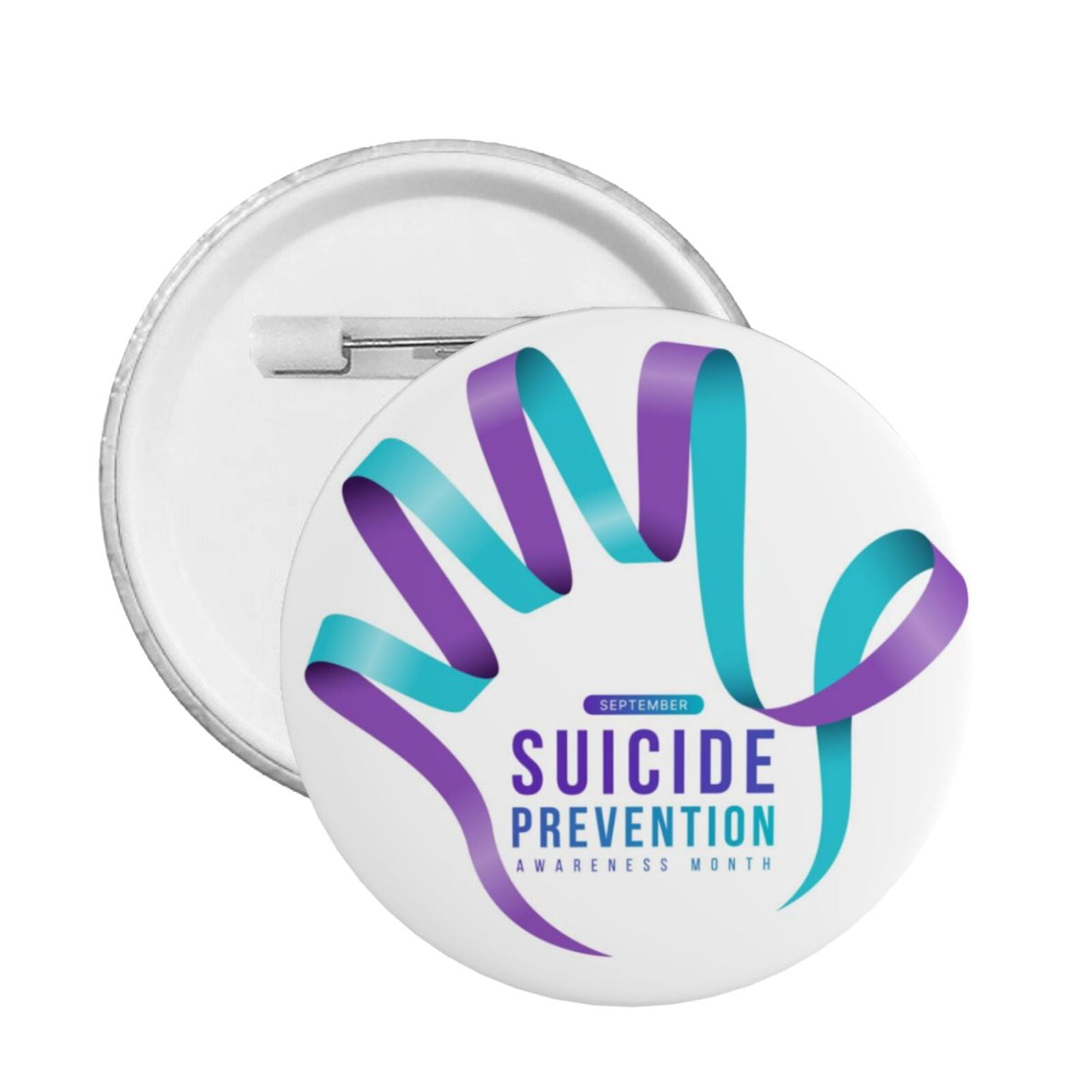 Suicide Awareness Teal And Purple Ribbon/Semicolon Pins - 5-Pack Bulk Pins, 1x0.75 Inch, Silver Trim, Tac Backing, For Support Groups, Events, Fundraising