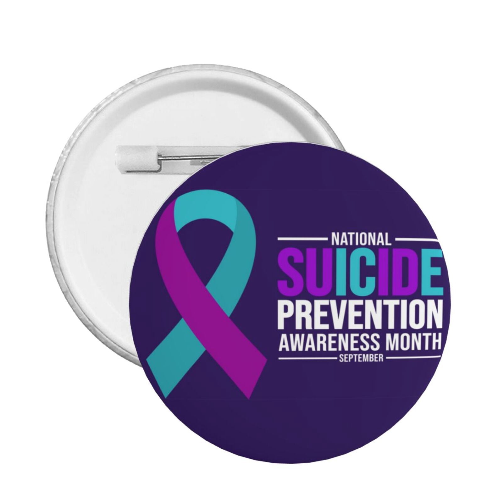 Suicide Awareness Teal And Purple Ribbon/Semicolon Pins - 5-Pack Bulk Pins, 1x0.75 Inch, Silver Trim, Tac Backing, For Support Groups, Events, Fundraising