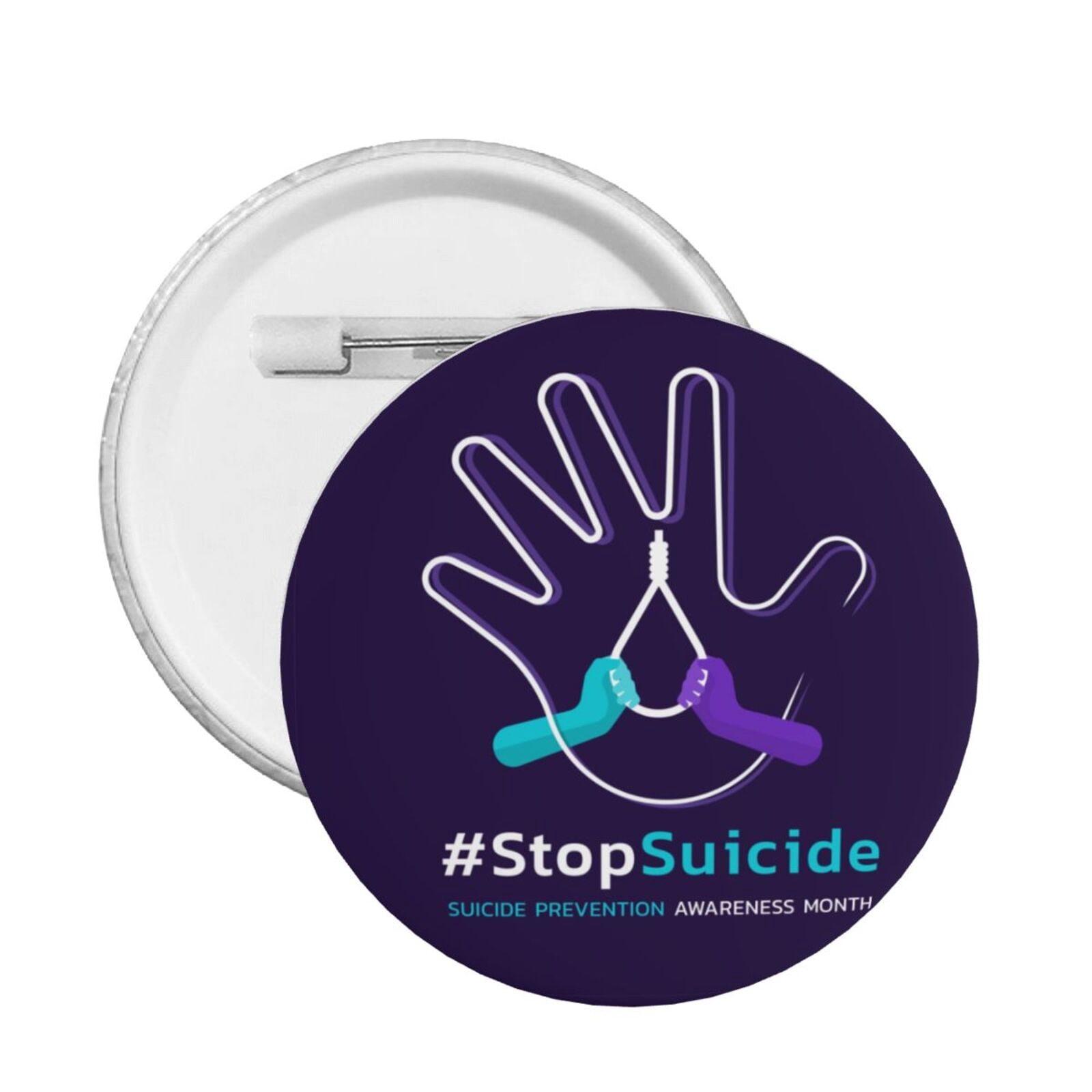 Suicide Awareness Teal And Purple Ribbon/Semicolon Pins - 5-Pack Bulk Pins, 1x0.75 Inch, Silver Trim, Tac Backing, For Support Groups, Events, Fundraising