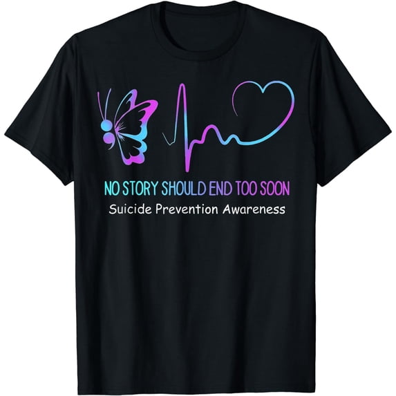 Suicide Prevention Awareness Semicolon Butterfly Heartbeat T-Shirt