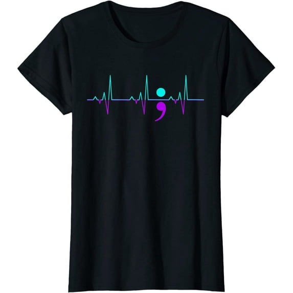 Suicide Prevention Awareness TShirts fo Women Heartbeat Happy Ribbon Support Graphic T-Shirt
