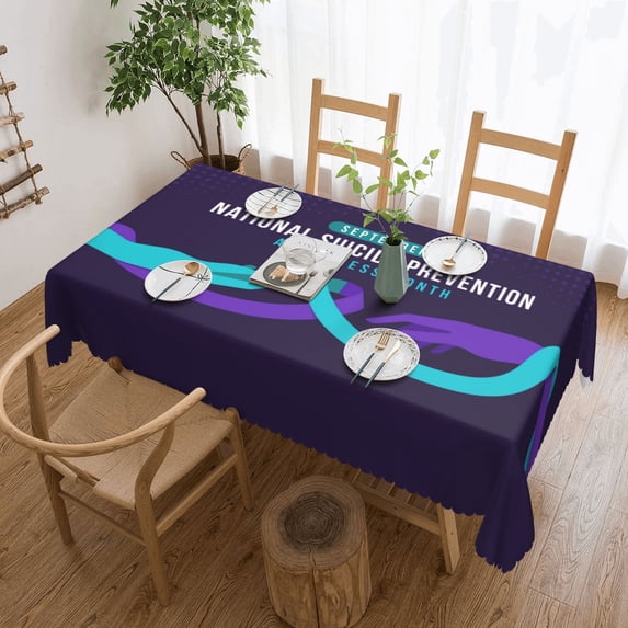 Suicide Prevention Awareness Tablecloth Rectangle Waterproof Spill-Proof Table Cloth Cover For Kitchen Dining Farmhouse Party Wedding Outdoor Picnic Camping 54x72in