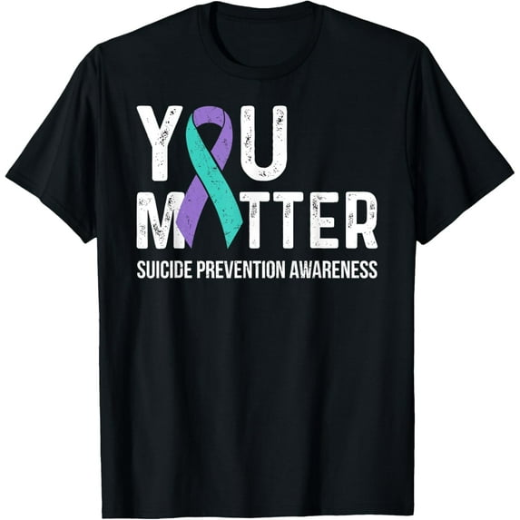 Suicide Prevention Awareness Teal & Purple Ribbon You Matter T-Shirt100% cotton short-sleeved shirt for both men and women