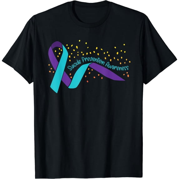 Suicide Prevention Awareness Teal and Purple Ribbon Design T-Shirt