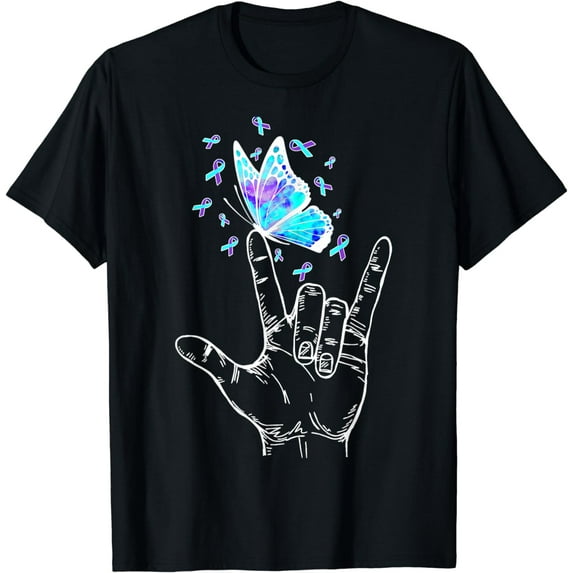 Suicide Prevention Awareness Week Butterfly Love Hand Sign T-Shirt