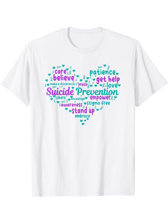Suicide Prevention Heart Mental Health Awareness Depression T-Shirt men and women can wear, black, white, gifts