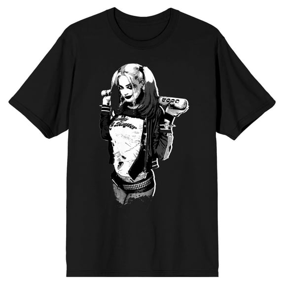 Suicide Squad 2016 Harley Quinn Gray Scale Men's Black T-Shirt-3XL