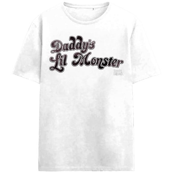 Suicide Squad Daddy's Lil Monster Adult White Crew Neck Short Sleeve T-shirt-Small