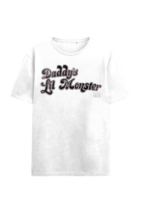 Suicide Squad Daddy's Lil Monster Adult White Crew Neck Short Sleeve T-shirt-Small