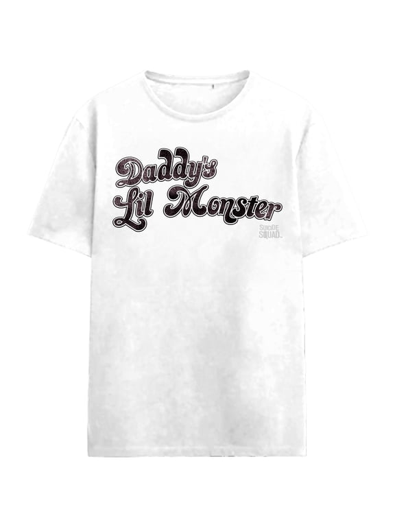 Suicide Squad Daddy's Lil Monster Adult White Crew Neck Short Sleeve T-shirt-XL