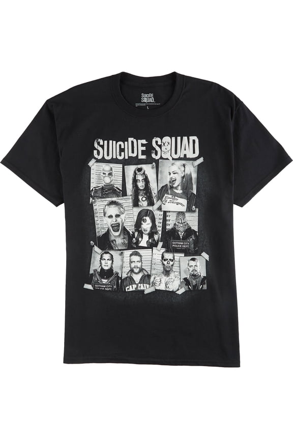 Suicide Squad Group Cork Board Men's Black Shirt, Large