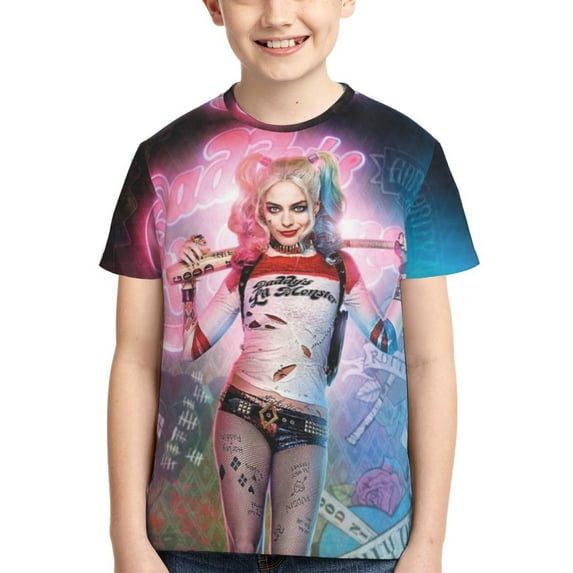 Suicide Squad Harley Quinn Youth Unisex T-Shirt Crewneck Short Sleeve Double-Sided Print Tee Shirts Top For Boys Girls Kid Teen Large