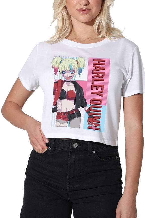 Isekai Harley Quinn Women's Crop Top T-Shirt, White, Medium