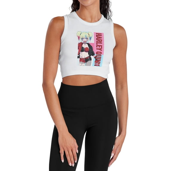 Suicide Squad Isekai Harley Quinn Women's Sleeveless Crop Top Tank, White, Small