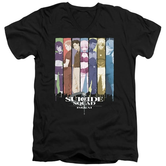 Suicide Squad Isekai Line Up Unisex Adult V-Neck T Shirt (Medium) Black