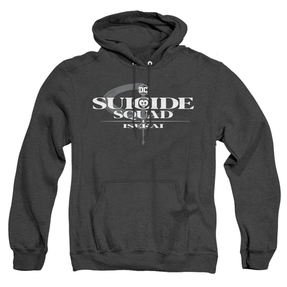 Suicide Squad Isekai Logo Unisex Adult Pull-Over Heather Hoodie, Black Heather, Small