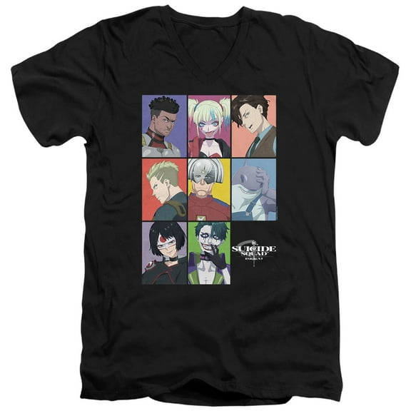 Suicide Squad Isekai Portraits Unisex Adult V-Neck T Shirt (Large) Black