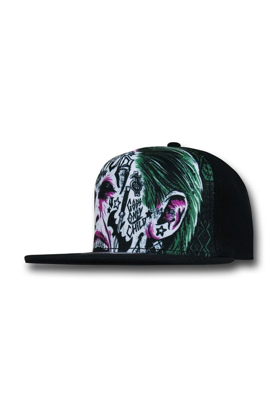 Suicide Squad Joker Tattooed Face Adult Unisex Black Flat Brim Snapback Hat
