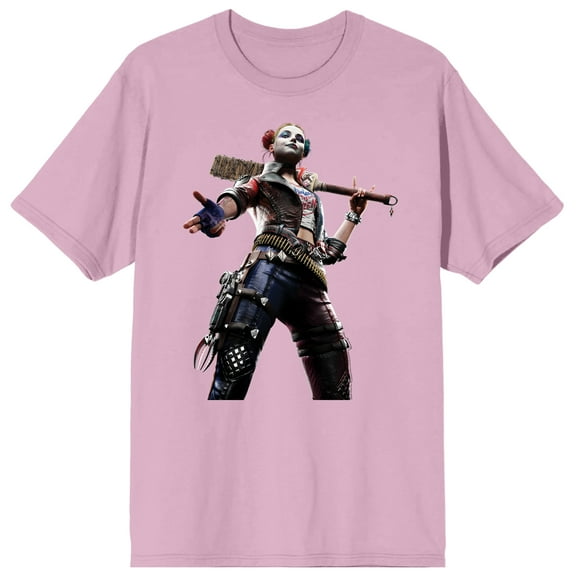Suicide Squad: Kill the Justice League Harley Quinn Men's Pink Short Sleeve Crew Neck Tee-Medium