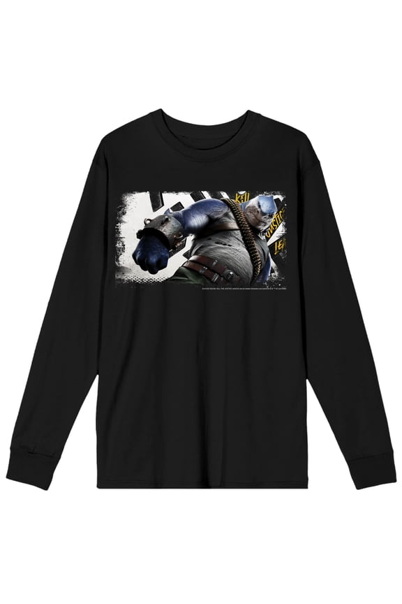 Suicide Squad: Kill the Justice League King Shark Adult Black Long Sleeve Crew Neck Tee-XXL