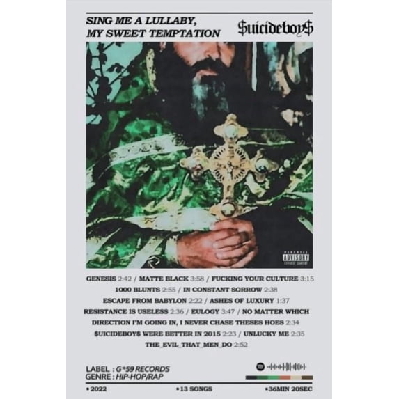 SuicideBoys Sing Me a Lullaby, My Sweet Temptation Album Poster Size 24''x36'' The Orange Shop