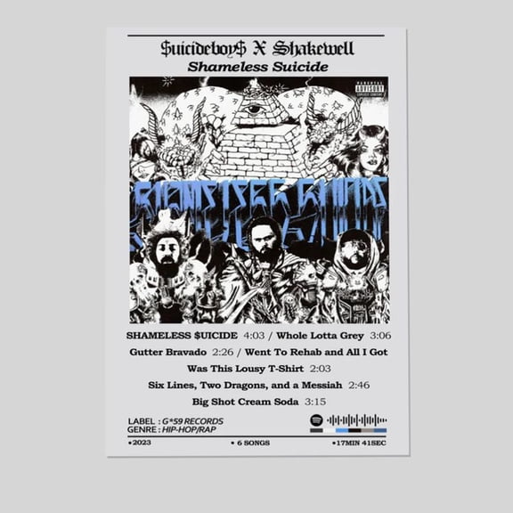 Suicideboys Shameless Suicide Album Poster Size 24''x36'' -Gategoo